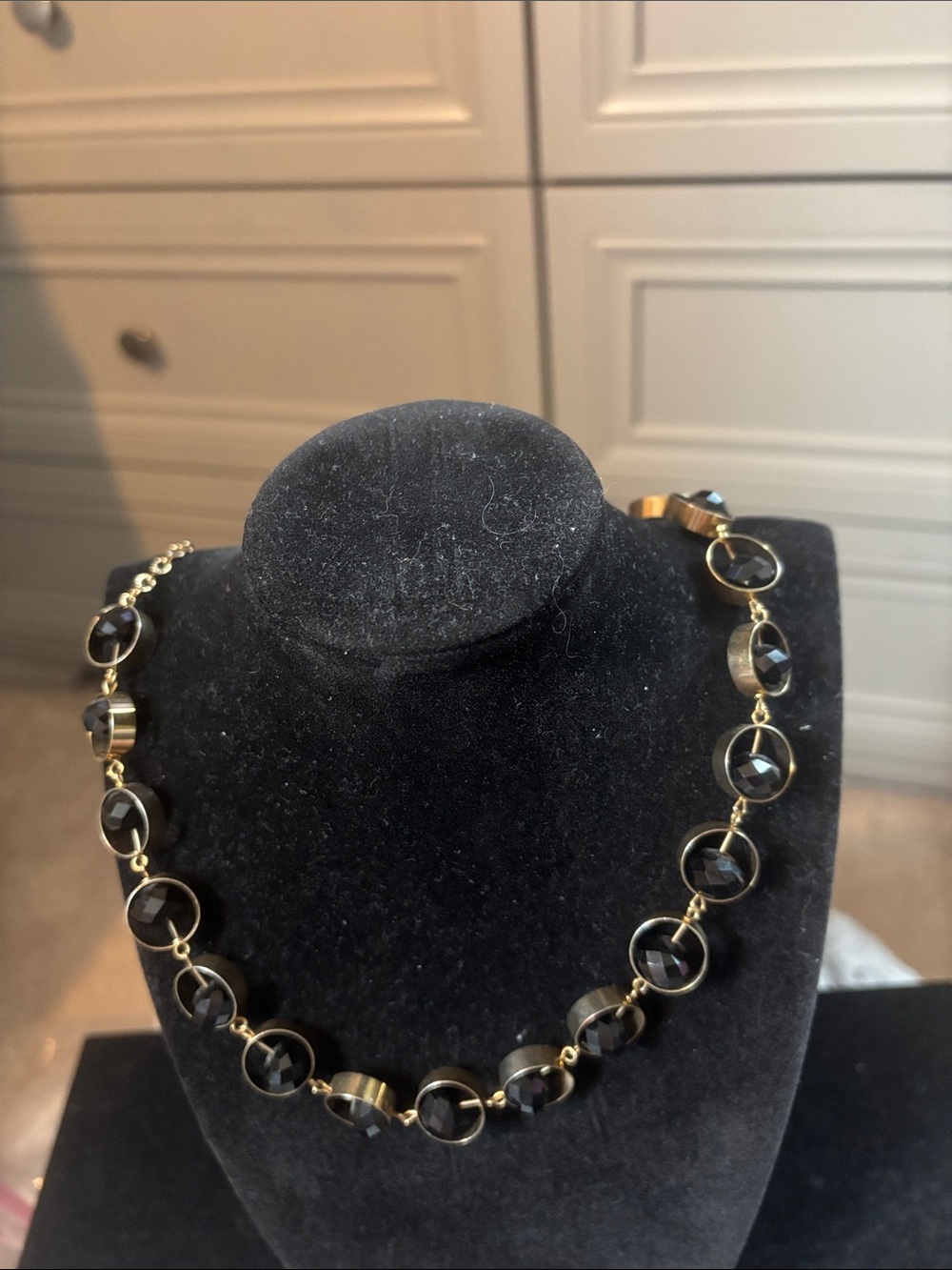 Gold-Tone Black Crystal Link Necklace. Very unique…
